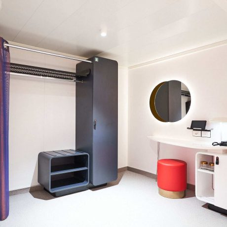 IMG-CAB-ada-cabin-main-v1-0030 ADA Cabin Glam Area and Wardrobe (open) for The Insider and The Sea View ADA cabins.