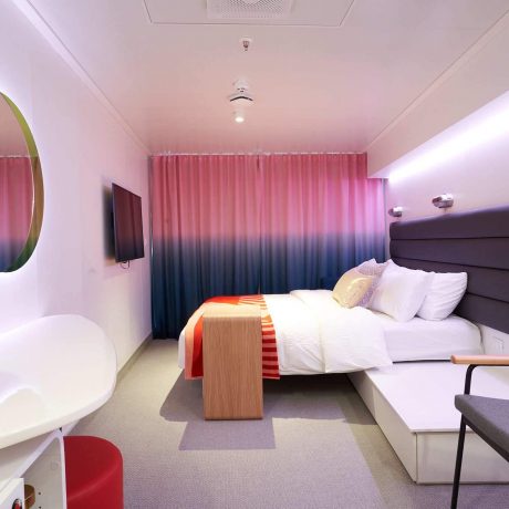 Cabin at night with seabed turned into a bed. Cabin at night with seabed turned into a bed.
